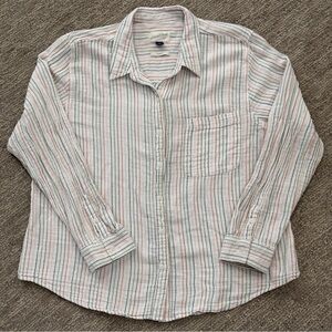 Universal Thread Gauzy Shirt Womens XL White Classic Fit Striped Button Cotton